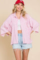 Culture Code Button Up Drop Shoulder Slit Shirt FLAMINGO PINK