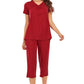 V-Neck Short Sleeve Top and Pants Lounge Set