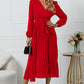 V-Neck Long Sleeve Tie Waist Midi Dress