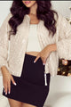 Sequin Zip Up Long Sleeve Jacket Cream