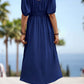 Square Neck Smocked Waist Puff Sleeve Midi Dress