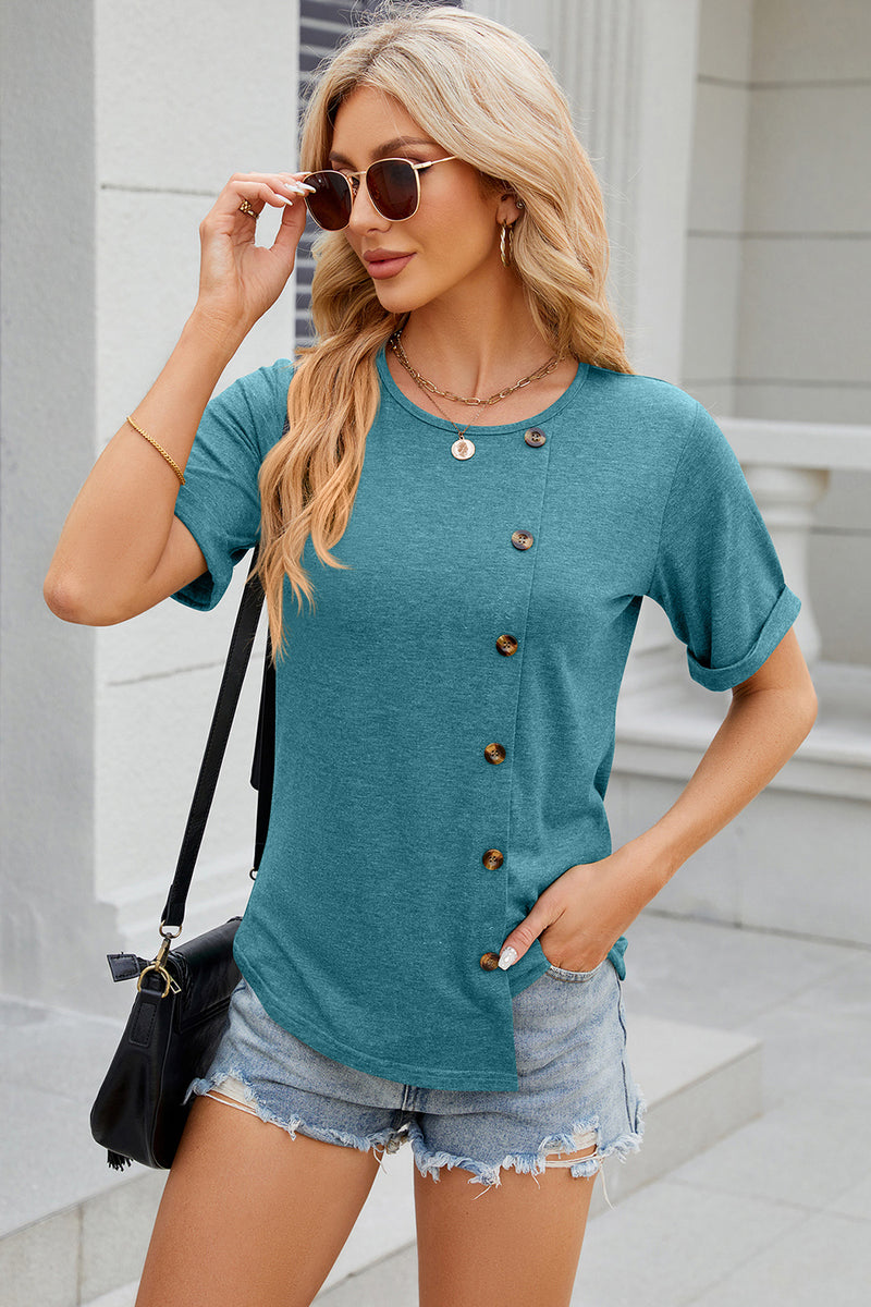 Round Neck Short Sleeve T-Shirt Teal