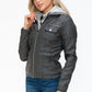 YMI Removable Faux Layered Multi-Pocket Jacket with Fuzzy Hood