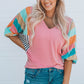 Striped Dolman Sleeve V-Neck Top