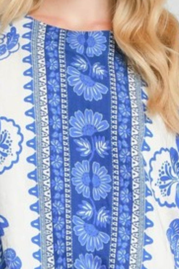 Umgee Full Size Floral Border Print Oversized Top Plus Size