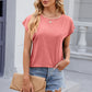 Pocketed Heathered Cap Sleeve T-Shirt