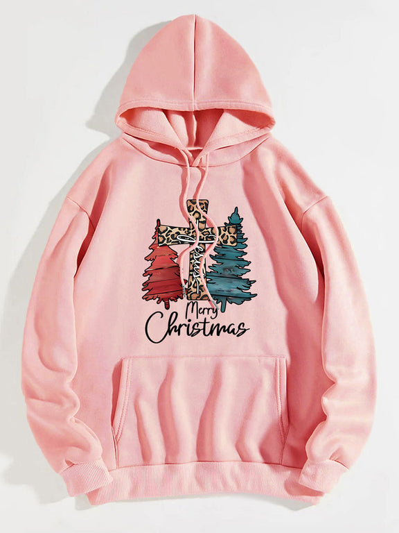 MERRY CHRISTMAS Graphic Drawstring Hoodie Blush Pink