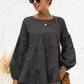 Round Neck Bubble Sleeve Tiered Blouse