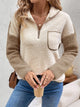Perfee Contrast Half Zip Long Sleeve Sweatshirt Khaki