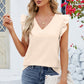 Ruffled V-Neck Cap Sleeve Blouse