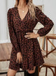 Leopard Print V-Neck Long Sleeve Mini Dress Brown