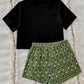 Graphic Tee and Panda Print Shorts Lounge Set