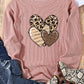 Heart Ribbed Round Neck Sweatshirt