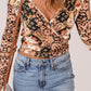 Baroque Print Surplice Long Sleeve Top