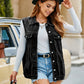 Pocketed Button Up Sleeveless Denim Jacket