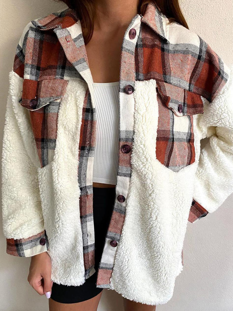 Fuzzy Button Up Long Sleeve Jacket Brown
