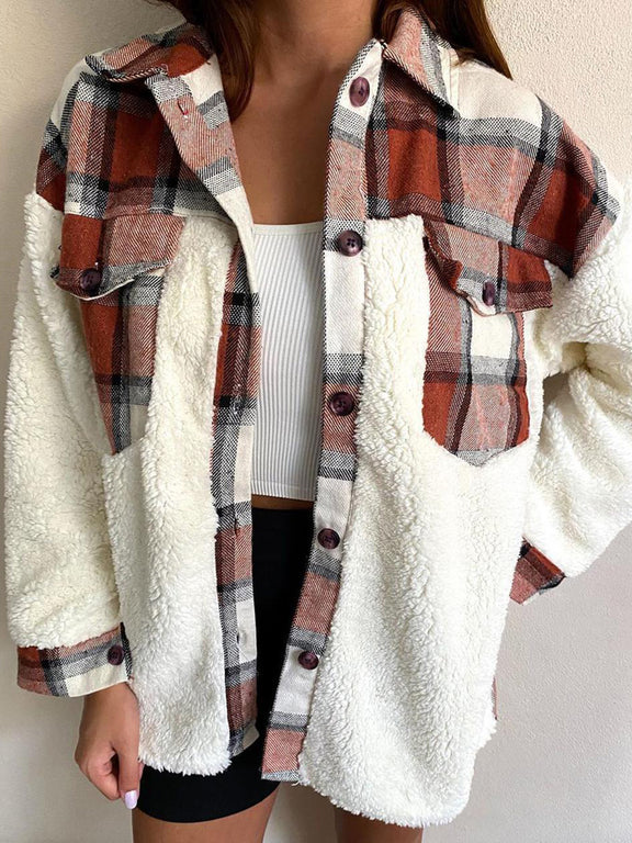Fuzzy Button Up Long Sleeve Jacket Brown