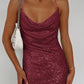 Cowl Neck Contrast Sequin Sleeveless Mini Dress