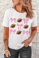 Football & Bow Round Neck Short Sleeve T-Shirt White