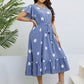 Polka Dot Belted Flutter Sleeve Ruffle Hem Dress