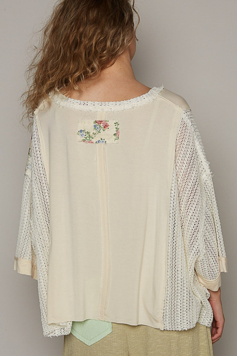 POL V-Neck Crochet Patch Top