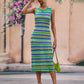 Striped Round Neck Sleeveless Midi Cover Up Dress