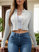 Button Up Round Neck Long Sleeve Cardigan Gray