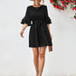 Round Neck Tie Belt Flounce Sleeve Dress