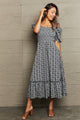 Floral Lace-Up Off-Shoulder Midi Dress Black