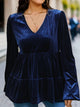 Perfee V-Neck Balloon Sleeve Peplum Blouse Dark Blue