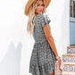 Printed V-Neck Buttoned Short Sleeve Mini Dress