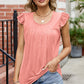 Ruffled Ruched Round Neck Tank