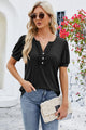 Frill Notched Short Sleeve Blouse Black