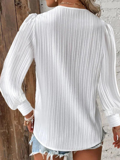 Textured V-Neck Long Sleeve Blouse