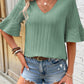 Textured V-Neck Flounce Sleeve Blouse