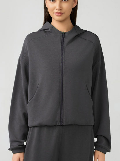 Millennia Zip Up Dropped Shouder Active Hooded Dark Gray