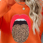 Leopard Lip Graphic Round Neck Sweatshirt