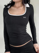 Devine Bow Long Sleeve Slim Knit Top Black