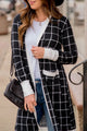 Plaid Open Front Long Sleeve Cover Up Black