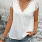 Perfee Eyelet Lace Detail V-Neck Cap Sleeve Top