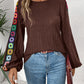 Embroidered Round Neck Long Sleeve Top