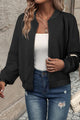 Textured Zip Up Baseball Collar Jacket Black