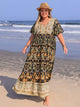 Plus Size Bohemian Floral Tiered Maxi Dress Black