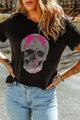 Skull Round Neck Short Sleeve T-Shirt Black