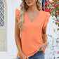 Ruffled V-Neck Cap Sleeve Blouse