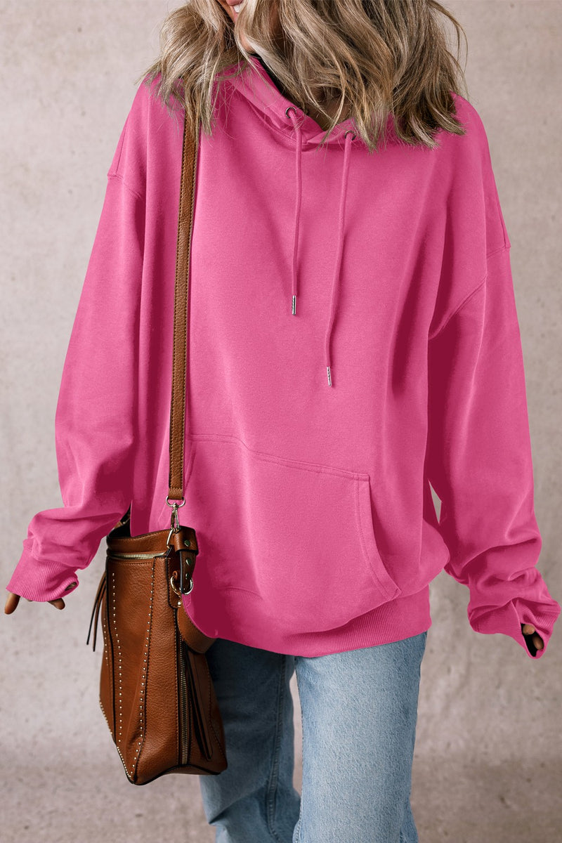 Drawstring Pocketed Long Sleeve Hoodie Pink