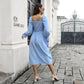 Smocked Square Neck Midi Dress