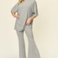 Double Take Full Size Round Neck Drop Shoulder T-Shirt and Flare Pants Set