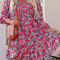 Floral Smocked V-Neck Flounce Sleeve Dress