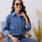 Pocketed Striped Button Up Denim Shirt